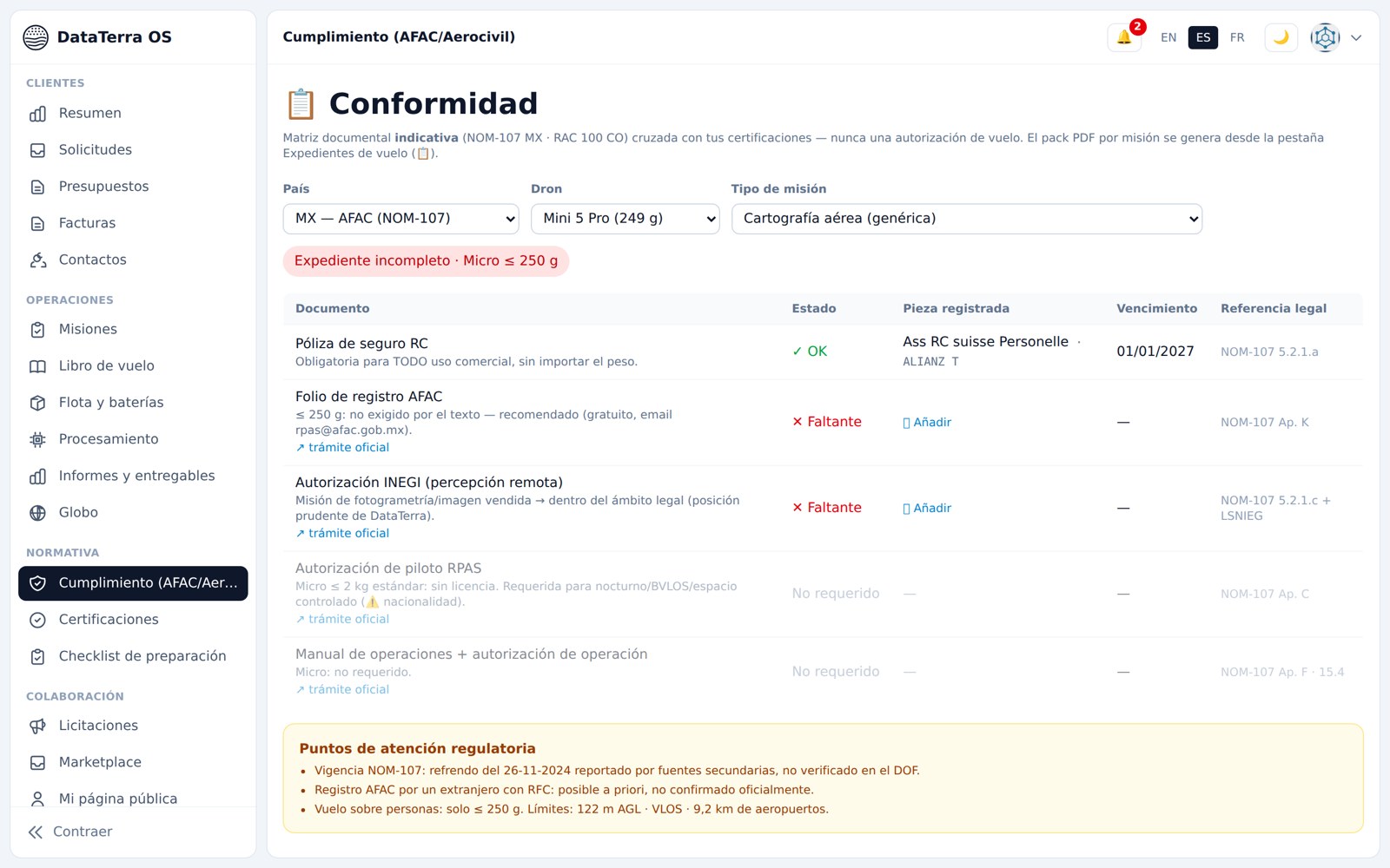Matrice de conformité réglementaire Mexique et Colombie